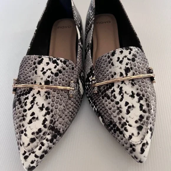 NOVO  Size 9 Snakeskin Black &  White ,Gold Detail Flat Shoes - Picture 4 of 15